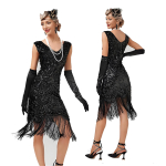 Naiste Flapper Kleit 1920ndad Gatsby Litritega Tuttidega Kleit Halloweeni Peoks Roaring Party Kokteili&otilde;htu Kleit XXL black