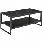 Kohvilaud, kahetasandiline kunstmarmoriefektiga kesklaud metallraami ja hoiuriiuliga elutuppa, 106 x 50 x 45cm, Must 106 x 50 x 47 cm