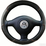 Kunstnahast autojuhtimiskangi kattekomplekt Volkswagen VW Golf 4 Passat B5 1996-2003 Seat Leon 1999-2004 Polo 1999-2002 jaoks brown round