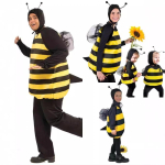 T&auml;iskasvanute ja laste mesilase cosplay kost&uuml;&uuml;m Triibuline lapitehnika &uuml;likond Tiivad M&uuml;ts antennidega Halloweeni naljakas looma perepeo riietus Adult M yellow