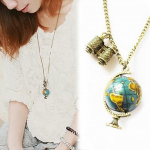 Naiste Vintage Globe Planet Earth World Map Ball binokli ripatsiga pikk kaelakee One Size