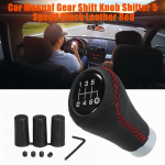 Auto k&auml;sitsi k&auml;iguvahetusnupp K&auml;igul&uuml;liti Must Nahk Punane Stitch 6 Speed ​​Universal punane