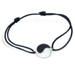 Les Tr&eacute;sors De Lily [R1578] &ndash; h&otilde;bedane k&auml;ev&otilde;ru 'Yin Yang' must valge h&otilde;be (roodiumiga kaetud) - 14 mm must