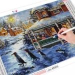 T&auml;isruudukujuline &uuml;mmargune teemantmaaling pingviin 5d DIY teemanttikandid loomad talvekaunistus kodukunst Full Round 20X30CM