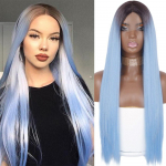 LISI HAIR Pikad sirged must sinine parukas s&uuml;nteetilisest juustest parukas Punane Burgundia roosa Ombre osalised pitsilised juuksed Parukad naistele Keskmise osa parukas