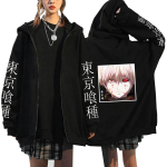 Jaapani anime Kaneki Ken Tokyo Ghoul T&otilde;mblukuga kapuutsid Meeste Kawaii Manga Graafilised multikad jakid T&auml;navar&otilde;ivad Pusad Unisex kapuutsiga mantlid Topid XL