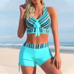 Naiste ujumistrikoo Ujumisriided k&otilde;rge v&ouml;&ouml;kohaga vibu bikiinid Push Up ujumiskost&uuml;&uuml;mi prindiga rannar&otilde;ivad naiste suvebikiinid S sinine