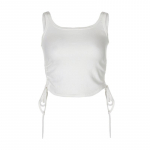 Ruched varrukateta s&auml;rgid T-s&auml;rgid Naiste Soliidne vabaaja Mood K&auml;rbitud r&otilde;ivad Naistele High Street lipsukestega Croptop Suvine Fitness S must