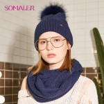 SOMALER talvekarusnahast nokam&uuml;ts naiste m&uuml;tsisalli komplekt Villane mansett kootud nokam&uuml;ts pesukaru m&uuml;tsiga kaelasoojendajaga tumesinine