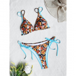 Seksikad lilled, tr&uuml;kitud Splicing Strappy Bikiinid Naiste ujumistrikoo Naiste Ujumisriided Kaheosaline bikiinikomplekt Supluskost&uuml;&uuml;m Swim S kollane