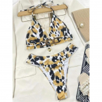 Seksikas Halter V kaelaga Leopard Naiste ujumistrikoo k&otilde;rge v&ouml;&ouml;kohaga bikiinid naiste ujumisriided Kaheosaline bikiinikomplekt supelkost&uuml;&uuml;m ujumisriided S leopard