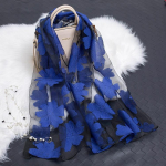 Kevad-suvi uus p&auml;ikesekaitsekreem siidist sall L&otilde;igatud lilledega sall Rose Jacquard sall Silk Organza Six-Leaf Flower-Royal Blu