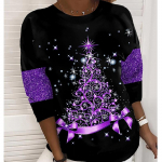 3D-prindiga T&auml;hekujulised j&otilde;ulupuu T-s&auml;rgid Naiste topid Pikkade varrukatega O-kaelusega Pullover Femme T-s&auml;rgid Naiste T-s&auml;rk XS punane