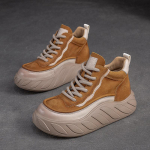 Johnature ehtsast nahast lameda platvormiga kingad Naiste paksu tallaga mugavad mitmek&uuml;lgsed l&uuml;hikesed saapad 39 kollane