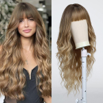 ALAN EATON Long Brown Blond Ombre s&uuml;nteetilised parukad tukkidega Laineline lokkis parukas Kuumakindel kiust parukas naistele Igap&auml;evane Cosplay pidu