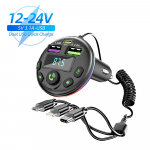 Auto Bluetooth 5.0 FM saatja kiire autolaadimisadapter koos 3-&uuml;hes laadimiskaabliga k&auml;ed-vabad helivastuv&otilde;tja MP3-m&auml;ngija IPhone Huawei Xiaomi jaoks