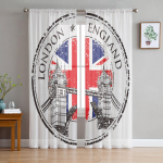 Londoni logot&uuml;&uuml;p Retrohoone t&uuml;llkardinad elutoa kaunistamiseks Moodne &scaron;ifoonist Sheer Voile k&ouml;&ouml;gikardin 135W x 114H(cm)