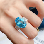 BELLA BOX tipptasemel suure karaati simulatsiooniga Topa Stone Diamond avatud s&otilde;rmus s&otilde;brannale s&otilde;brap&auml;eva kingitus Adjustable Opening sinine