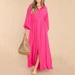 S-5XL naiste vabaaja &uuml;hev&auml;rvilised n&ouml;&ouml;biga plisseeritud pikkade varrukatega kleidid. 2XL roosa