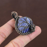 Natural Blue Titanium Shell Stone Handmade Copper Wire Wrap Pendant 1.77 w3p72