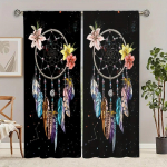2 paneeli Boho kardinad Dreamcatcher linnusulgedega tr&uuml;kitud veekindlad kardinad &Otilde;nn on tulemas Kardinad Varrastega taskukardin W50xH130(CM)x2PCS-Rod pocket