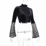 Emo Alt Velvet T-s&auml;rk Naiste Vintage Mall Gooti pits Patchwork Flare Sleeve Crop Tee Tops Coquette Elegant Outfts Femme S must