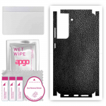 apgo Protective Skin Sticker for the back+sides compatible with Samsung Galaxy S21 FE 5G, Full Wrap Film, Foil, Vinyl - Pattern Black Leather