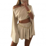 2 tk/komplekt Naiste l&uuml;hikeste p&uuml;kste komplekt, pika kaelusega, l&otilde;hikuga varrukatega paat, k&auml;rbitud &uuml;lemine &otilde;lg &uuml;hev&auml;rviline S tumehall v&auml;rv