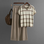 S&uuml;gistalv laisk tuul avara k&otilde;rge kraega sviiter, naiste &uuml;hev&auml;rviline l&uuml;hikeste varrukatega kootud laia s&auml;&auml;rega p&uuml;ksid, kaheosaline komplekt One Size khaki