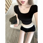 Vintage seksikas Bodycon 2-osalised l&uuml;hikesed p&uuml;ksikomplektid 2024. aasta suvel Y2k Slim Print Crop tops + vabaaja t&auml;navar&otilde;ivaste p&uuml;ksid Korea moe j&auml;rgi S must/valge