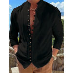 Retro stiilis pluss suuruses &uuml;hev&auml;rviline meeste puuvillane ja linane pikkade varrukatega n&ouml;&ouml;bitav s&auml;rk p&uuml;stkrae ja v&auml;limusega kevad s&uuml;gis L must