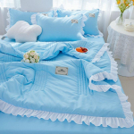 3 tk/komplekt Korea versiooni pitsist jahe suvine tekk, pestav puuvill, masinpestavad suvised tekilinad, kahe inimese konditsioneeriga tekk 150x200cm-3pcs helesinine v&auml;rv