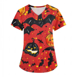 Naiste mood V-kaelusega l&uuml;hikeste varrukatega t&ouml;&ouml;riided taskutega Halloweeni tr&uuml;kitud topid XXXXL must