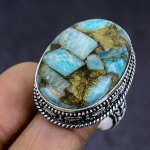Copper Amazonite Gemstone 925 Sterling Silver gift Jewelry Ring Size 8 l7A59