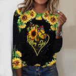 Topid naistele Love Sunflower Butterfly Print &Uuml;markaelusega pikkade varrukatega T-s&auml;rk Fall Casual Slim Pullover naiste pikkade varrukatega top XS roosa
