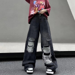 Naiste vintage rebenenud teksad, sirge s&auml;&auml;re laia s&auml;&auml;rega teksap&uuml;ksid M sinine