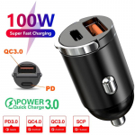 200 W mini-autolaadija, kiire USB-t&uuml;&uuml;pi C-laadija iPhone'i jaoks, QC3.0 PD autoadapter Xiaomi, Samsungi, Huawei jaoks 100W PD+QC must