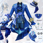 Fontaine Furina Focalors Cosplay kost&uuml;&uuml;m, must valge vormiriietus parukas, m&uuml;ts Comic Con &uuml;likonnad naistele Halloweeni komplektid L-(Suit+Wig+Hat)