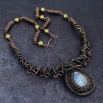Natural Rainbow Moonstone Gemstone Copper Wire Wrap Jewelry Necklace 18 l2s80