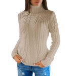 Ka&scaron;miirist kampsun Naiste kootud kampsunid Villane kaelusega pikkade varrukatega pullover Talvine s&uuml;gisene džemprid riided Naiste pullover S aprikoosi