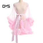 Naise &ouml;&ouml;s&auml;rk Plush-&auml;&auml;reline &uuml;li&otilde;huke l&auml;bipaistev v&otilde;rkkangas koos reguleeritava v&ouml;&ouml;koha lipsuga, &uuml;hev&auml;rviline plisseeritud sluty pidžaama peor&otilde;ivad magamisriided S roosa