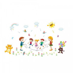 Eemaldatav koomiksiloomaga &otilde;nneliku h&uuml;ppen&ouml;&ouml;riga seinakleebis magamistoa, lasteaia, klassiruumi PVC seinakleebis MIT