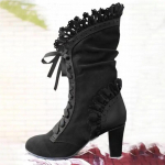 Suur suurus 43 Naiste Paks Konts Ratsu Saapad Retro Keskaegne PU Nahk Suede Lolita K&otilde;rge Kontsaga Eespits Paeladega Saabas Naiste King 35
