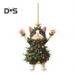 1/2 tk j&otilde;uluripats, j&otilde;ulukuuli kaunistus kassikujuline pidulik rippuv kaunistus kaelapaelaga j&otilde;ulukingiga B