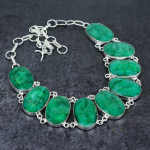 Emerald(Simulated) Ethnic 925 Sterling Silver Jewelry Necklace 18 y1a71