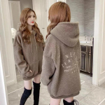 Talvine Metsik Pluss Samet Paks Lambavillast Mantel Naissoost Vaba Kapuutsiga Valge Kampsun Naissoost &Uuml;li&otilde;pilane XL khaki