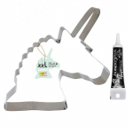 D&eacute;coupoir &agrave; p&acirc;tisserie inox XXL Licorne + Stylo de gla&ccedil;age noir