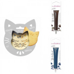 Kit pour biscuit en relief Chat + 2 Stylos au chocolat marron et bleu nuit