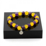 Pierres et Min&eacute;raux. Bracelet Perles Am&eacute;thyste + Agate jaune 8 mm. Fabriqu&eacute; en France.