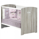 Lit b&eacute;b&eacute; &agrave; barreaux - 120 x 60 cm - Babyprice Smile - Ch&ecirc;ne silex - Blanc